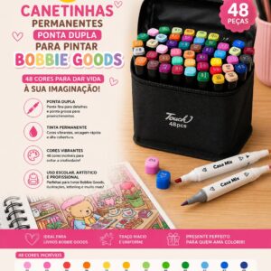 Canetinhas Permanentes Ponta Dupla 48 Cores para Bobbie Goods