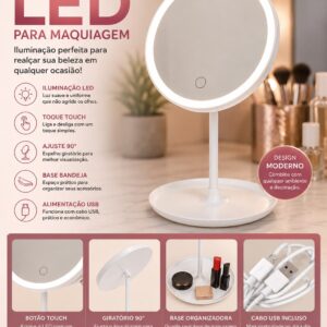 Espelho de Mesa com LED para Maquiagem