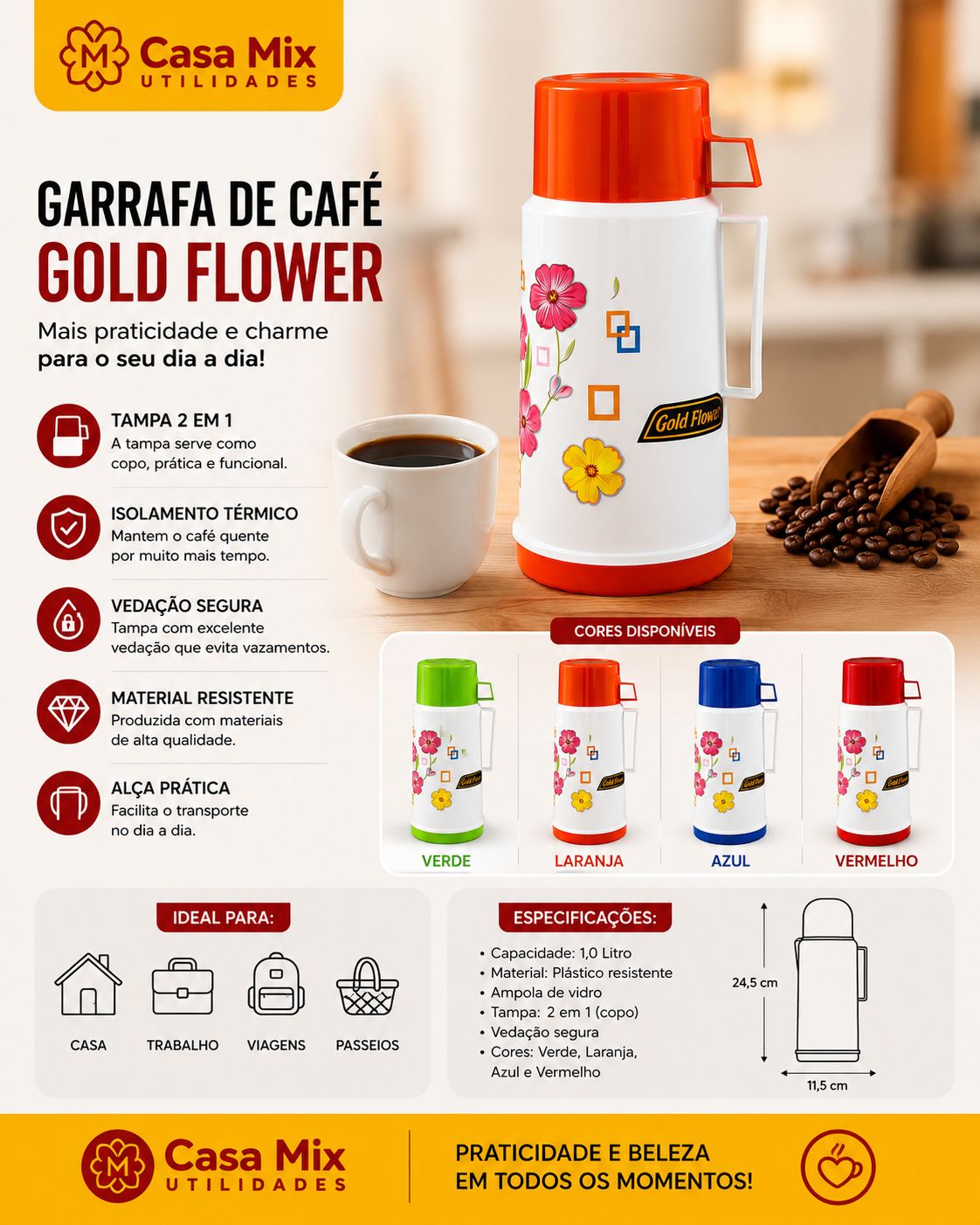 GARRAFA DE CAFÉ GOLD FLOWER