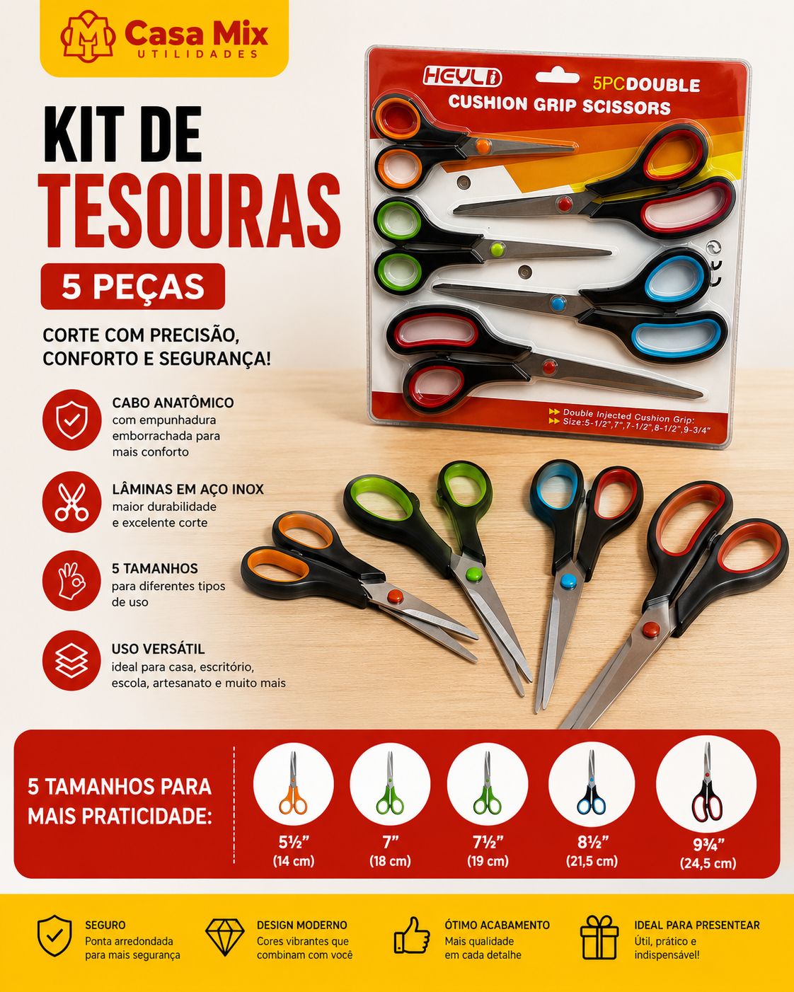 Kit de Tesouras 5 Peças