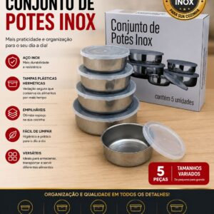 Conjunto de Potes Inox com 5 peças