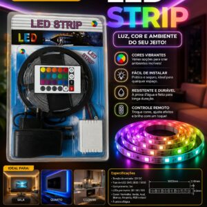 FITA LED RGB 5 METROS COM CONTROLE REMOTO