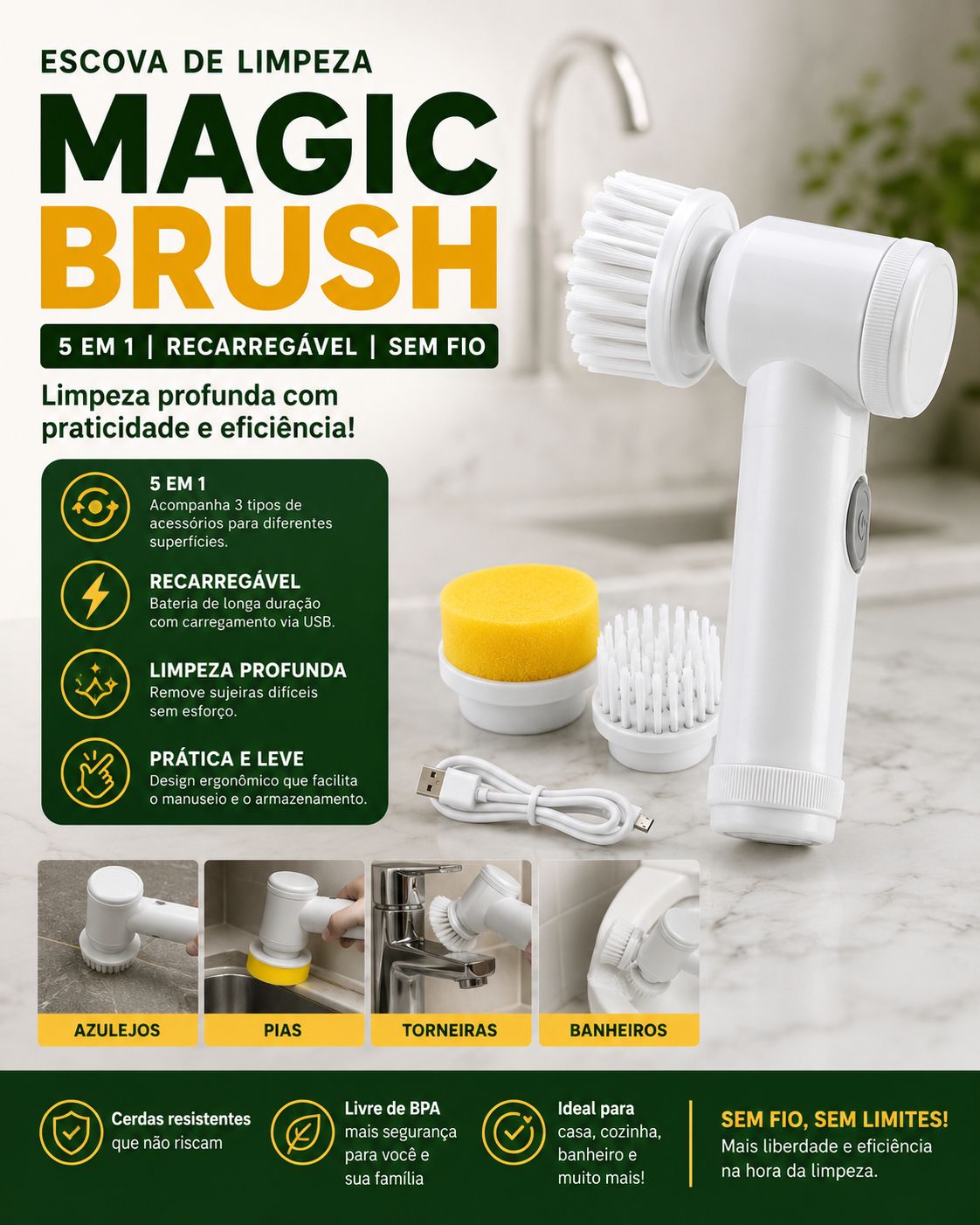 Escova de Limpeza Elétrica Magic Brush