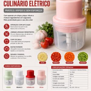 Processador Culinário Elétrico Portátil 250ml