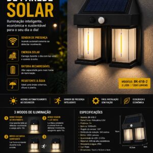 Luminária de Parede Solar com Sensor de Presença
