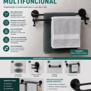 SUPORTE PARA TOALHA DUPLA BARRA COM GANCHOS